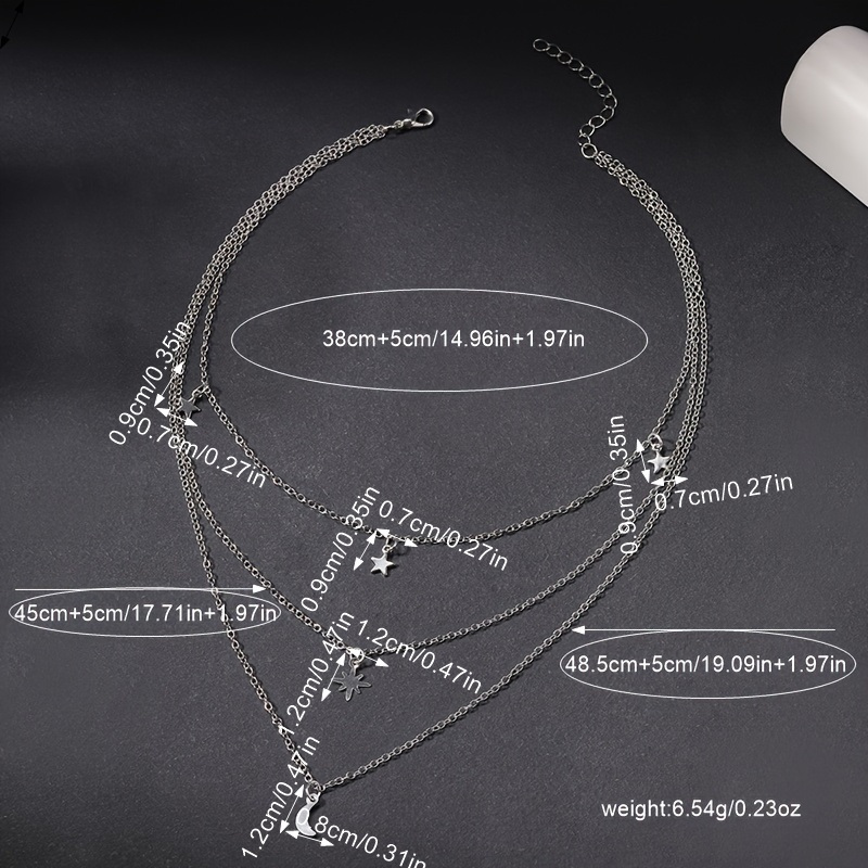 Multi-Layer Necklace with Star and Moon Pendants, Daily Wear